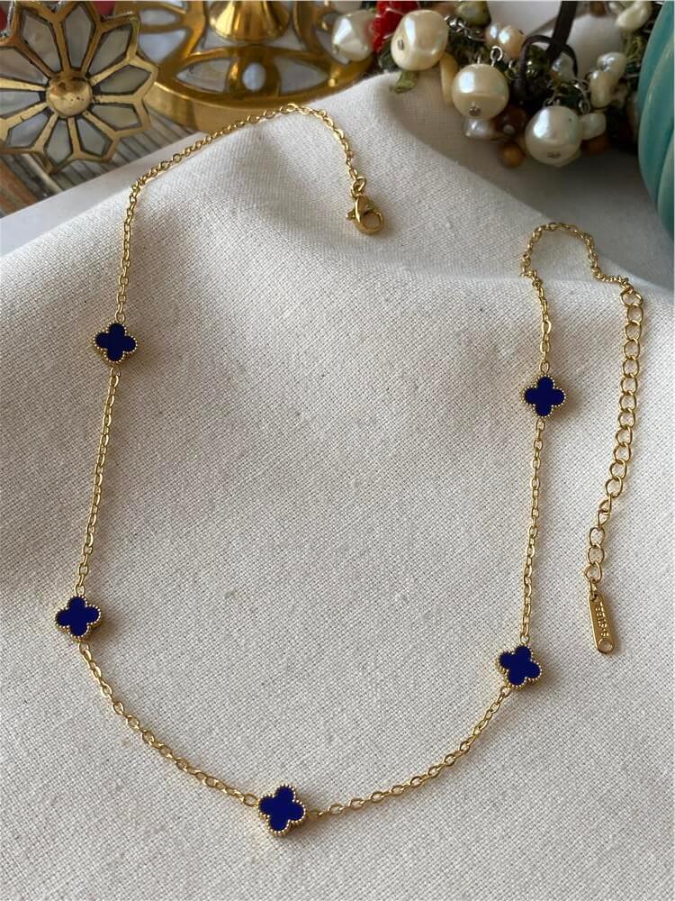 Çelik Mini Lacivert Cleef Kolye