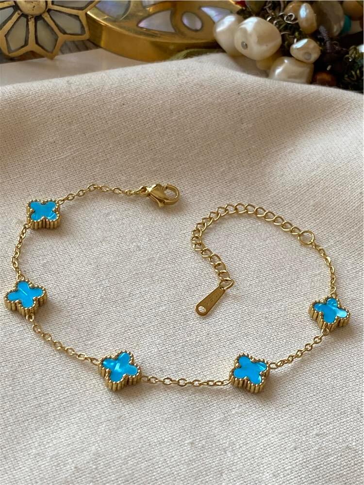 Çelik Mini Sedefli Mavi Cleef Bileklik
