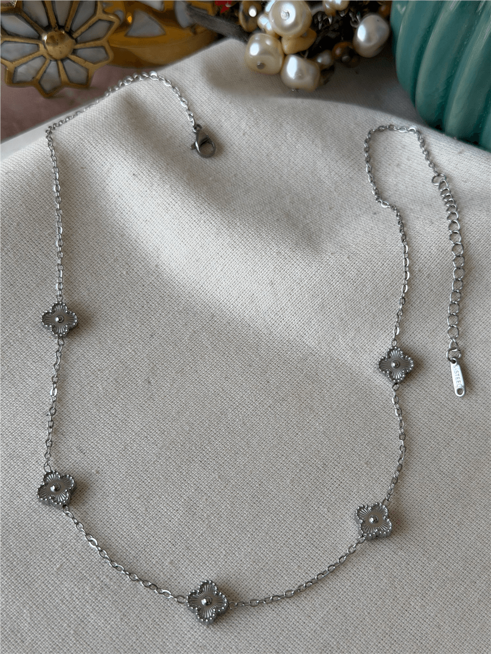 Çelik Mini Silver Cleef Kolye