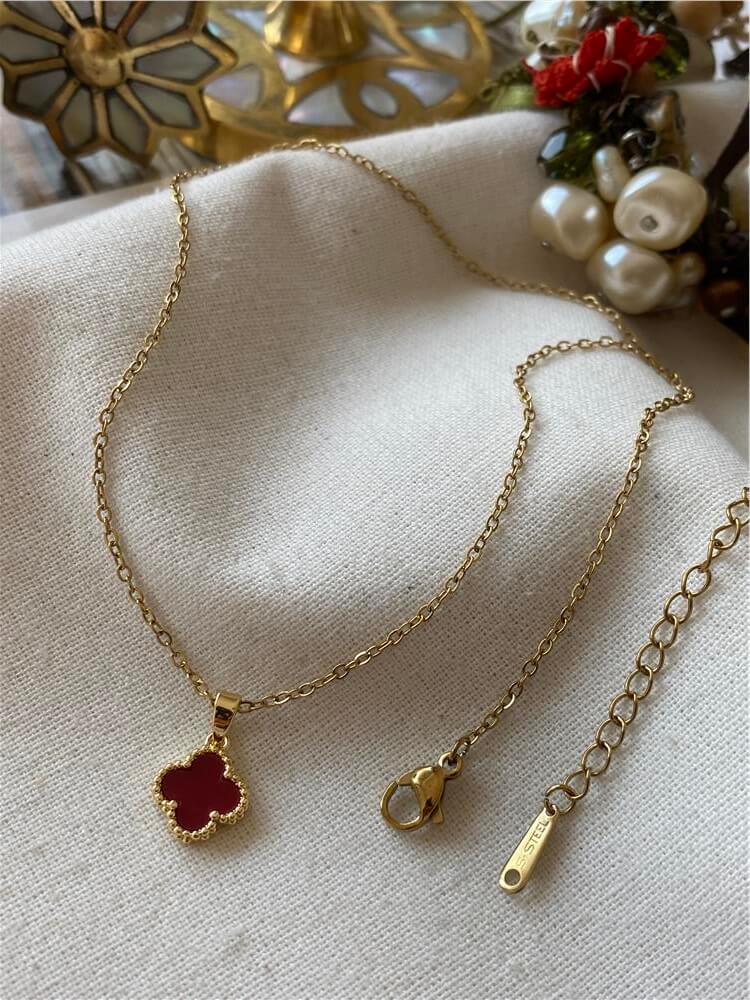 Çelik Minimal Bordo Cleef Kolye