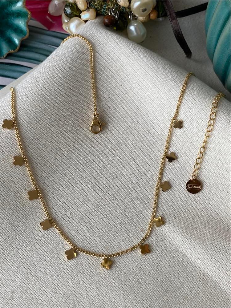 Çelik Minimal Yonca Kolye