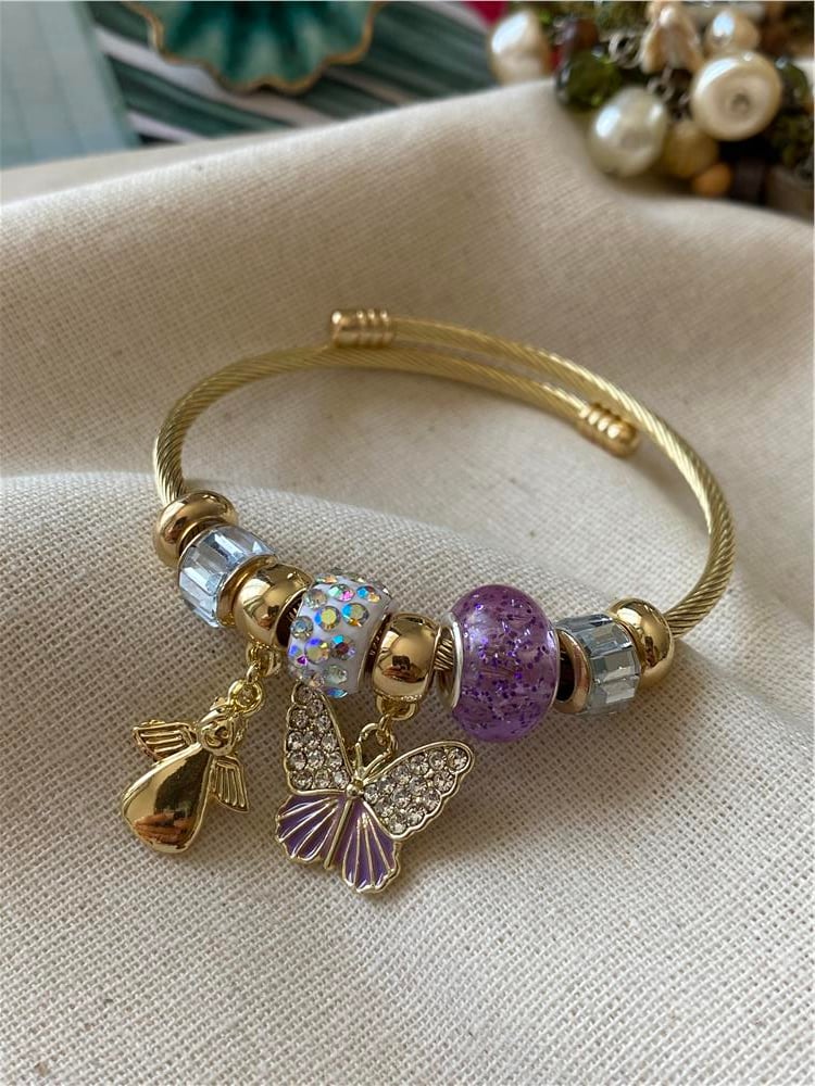 Çelik Mor Kelebek Melek Charm Bileklik