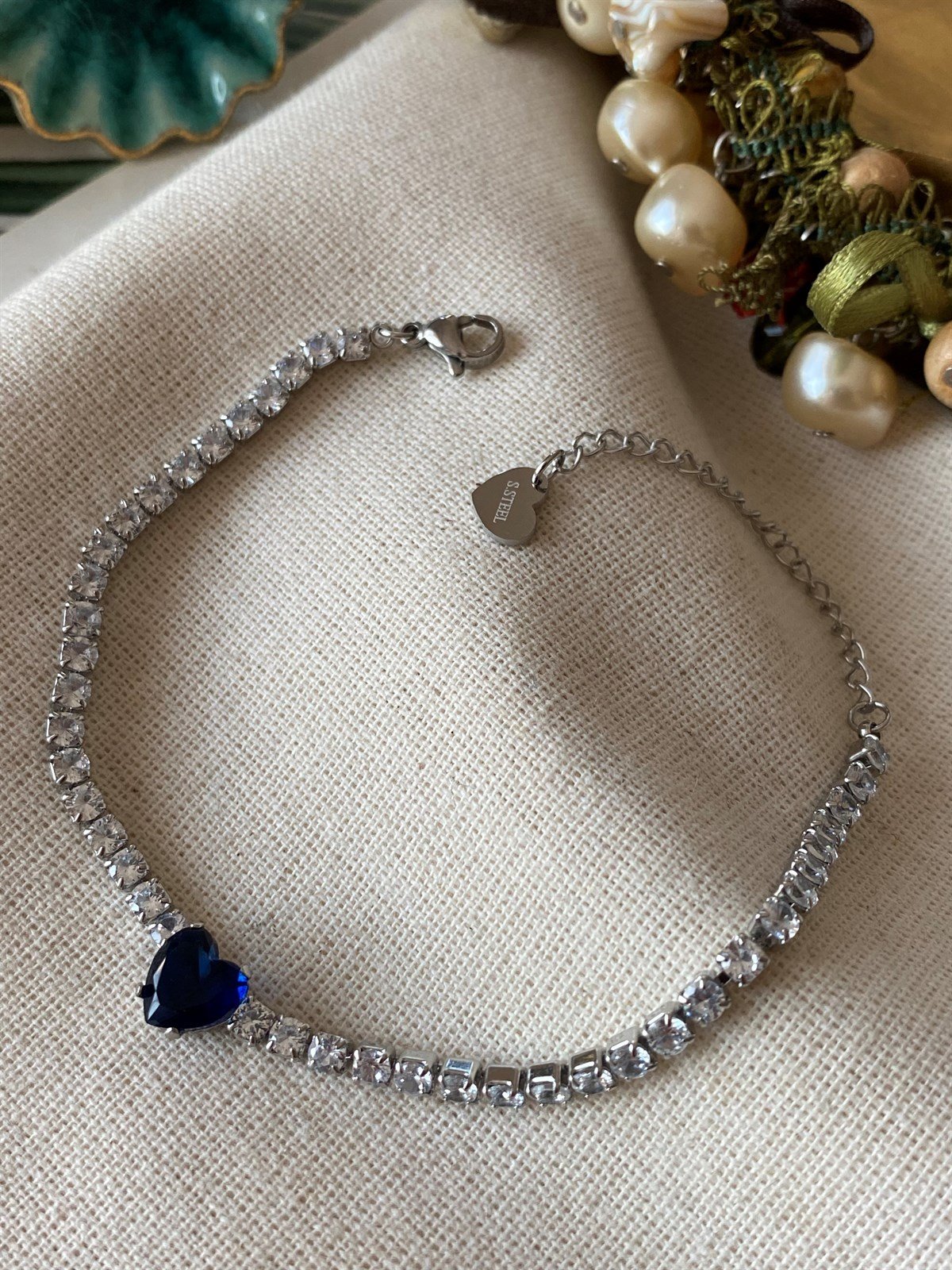 Çelik Navy Kalp Bileklik 