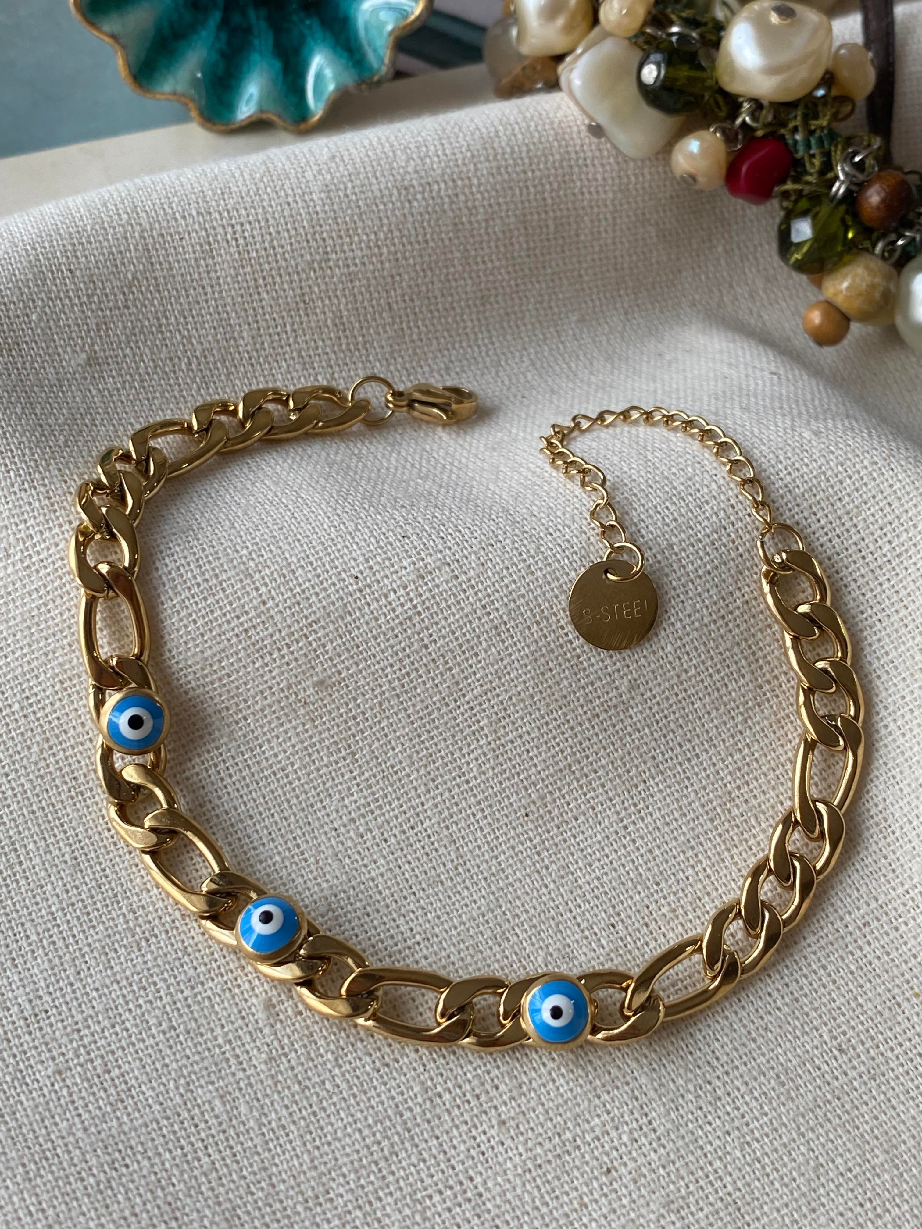 Çelik Nazarlı Figaro Bileklik 