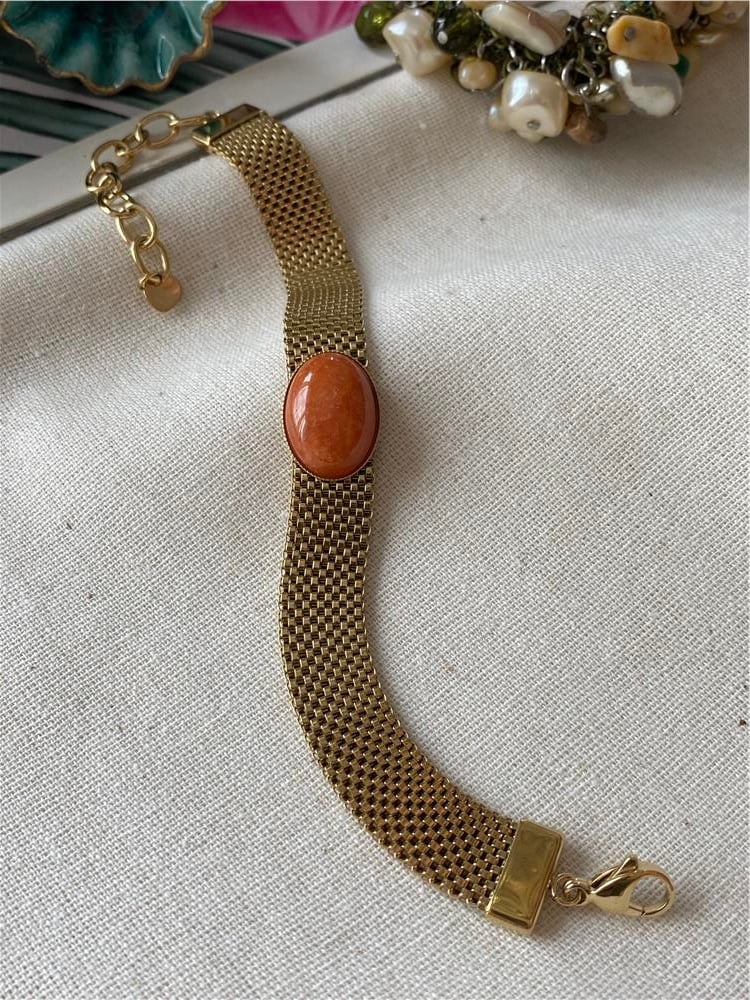 Çelik Orange Stone Hasır Bileklik