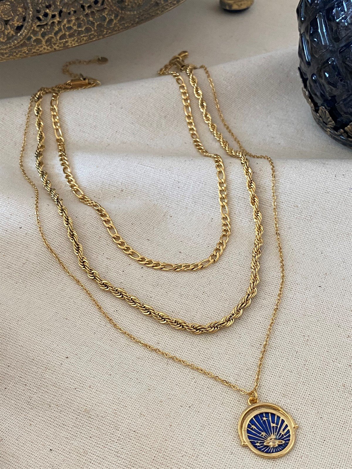 Çelik Orbit Üçlü Kolye