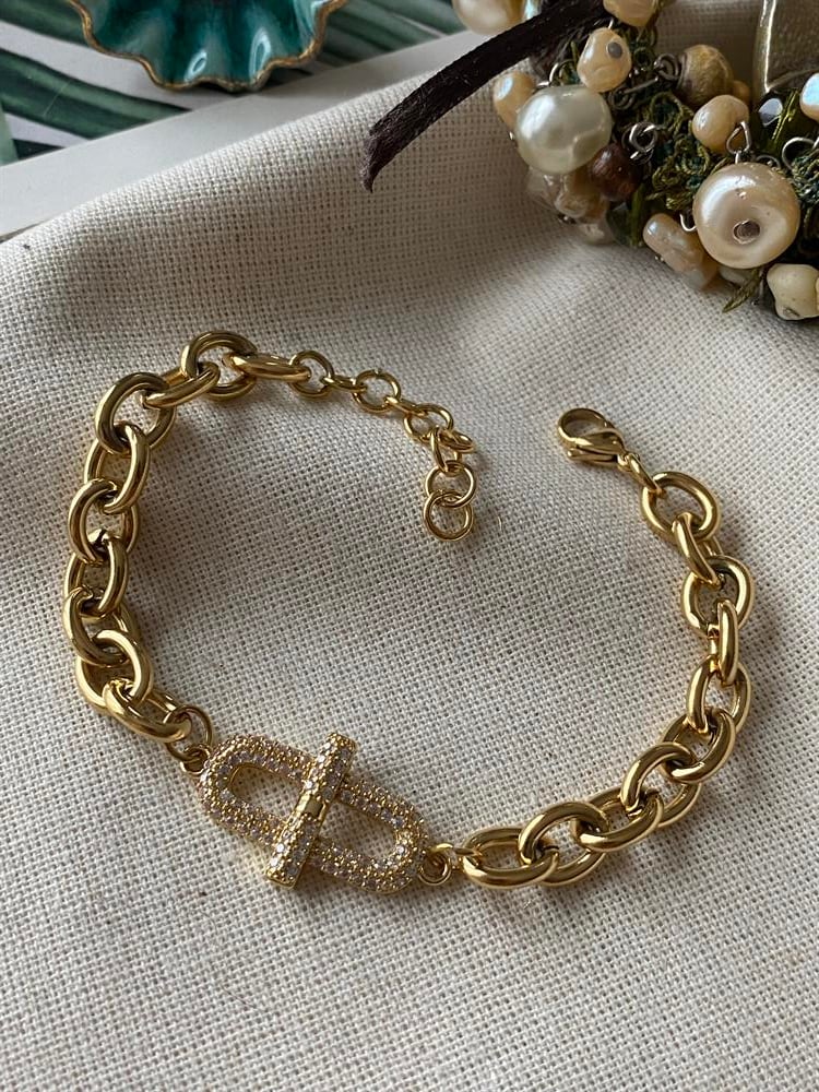 Çelik Oval Taşlı Bileklik