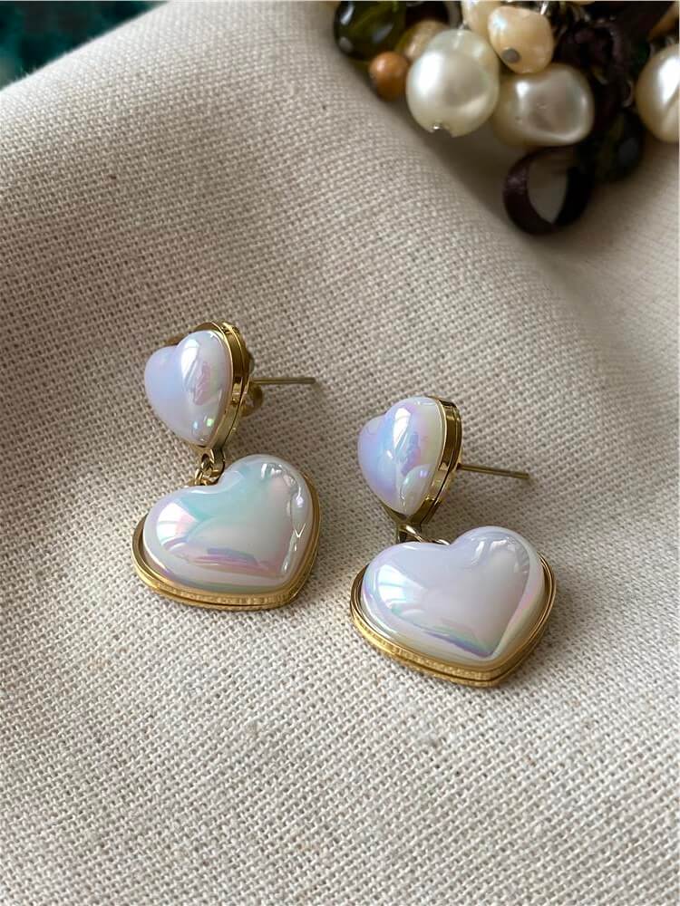 Çelik Pearl Heart Küpe