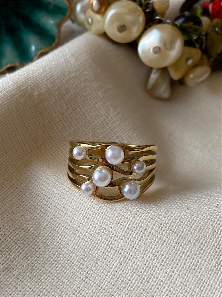 Çelik Pearl Waves Yüzük