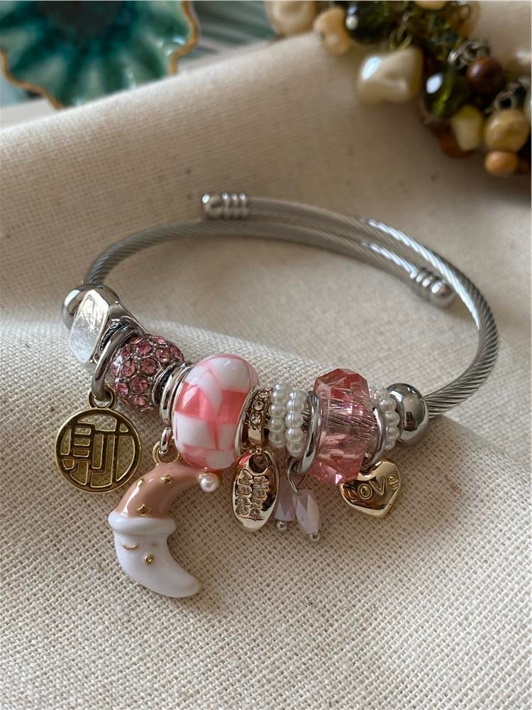 Çelik Pembe Aydede Charm Bileklik