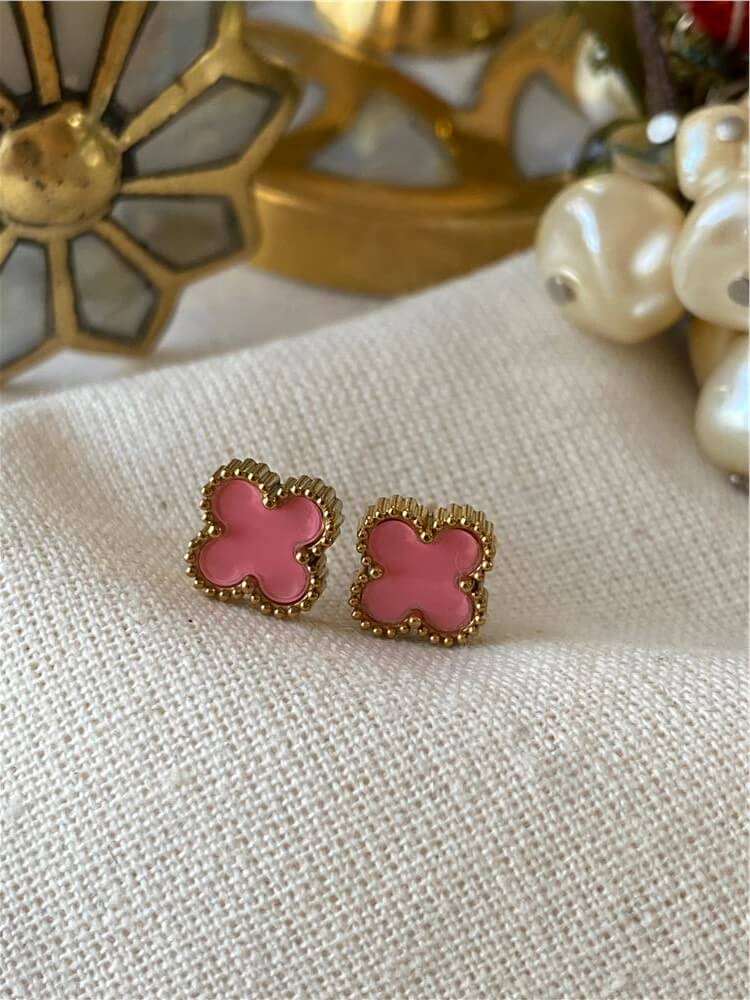 Çelik Pembe Cleef Küpe