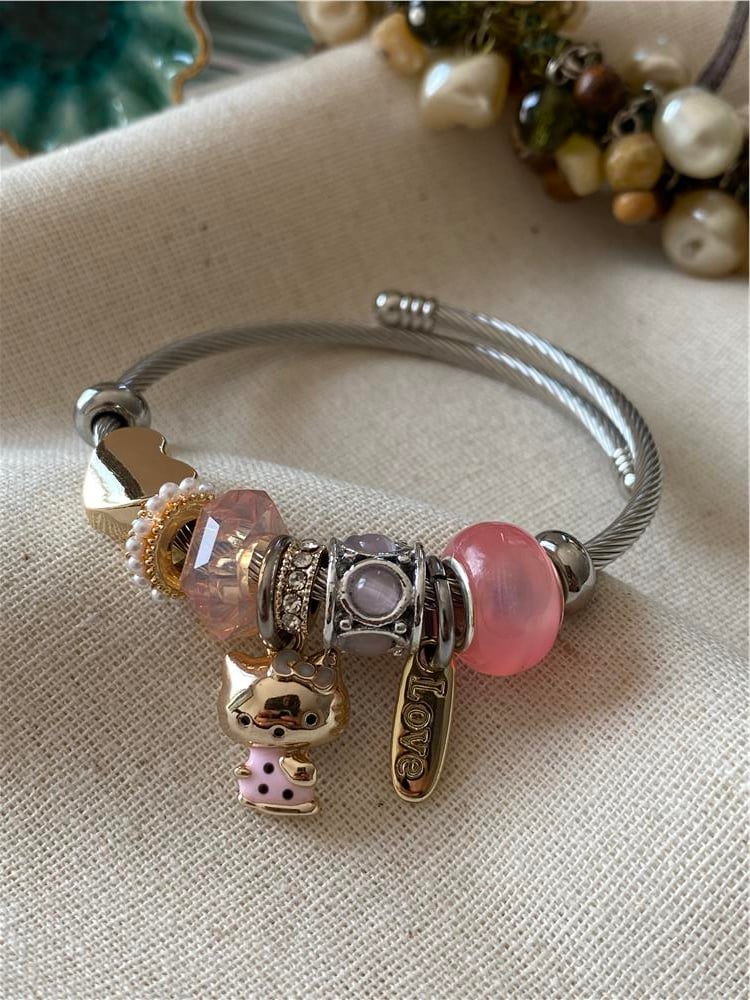 Çelik Pembe Hello Kity Charm Bileklik