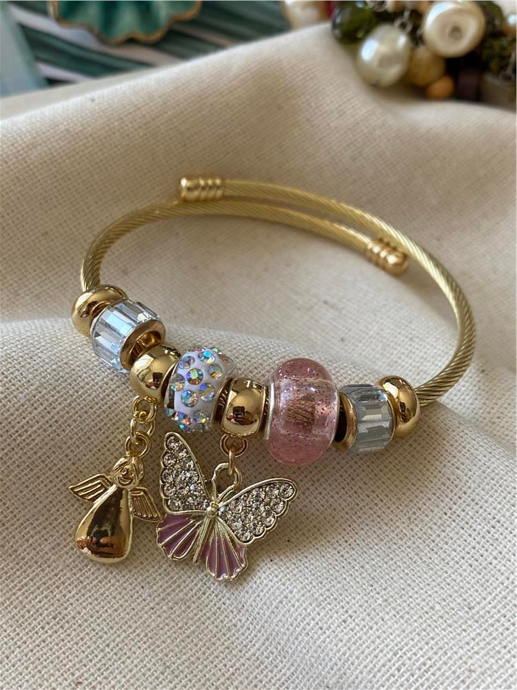 Çelik Pembe Kelebek Melek Charm Bileklik