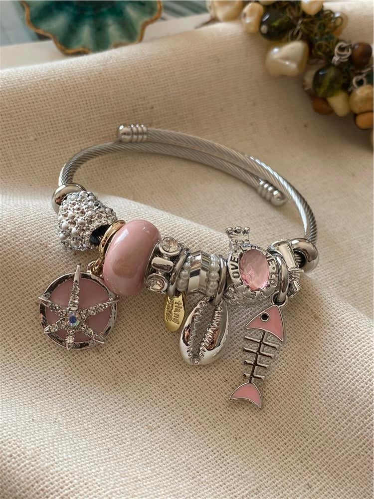 Çelik Pembe Kılçık Charm Bileklik