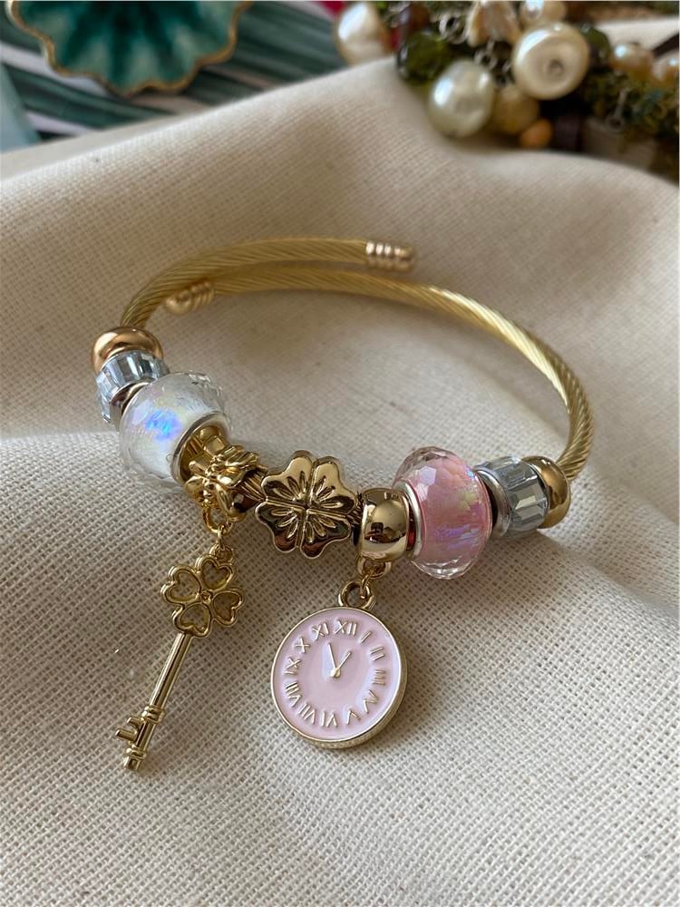 Çelik Pembe Saat Charm Bileklik