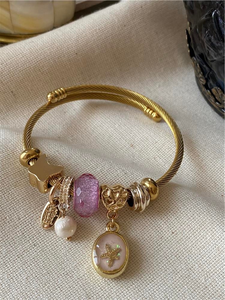 Çelik Pembe Simli Denizyıldızı Charmlı Bileklik