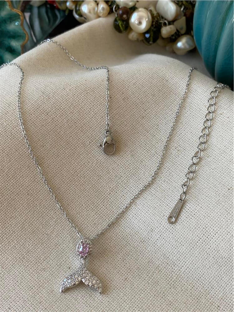 Çelik Pembe Taşlı Silver Tail Kolye