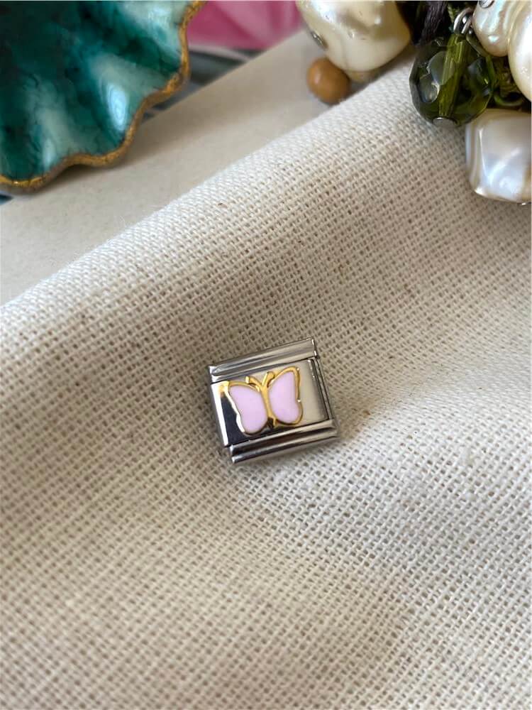 Çelik Pink Butterfly İtalyan Charm