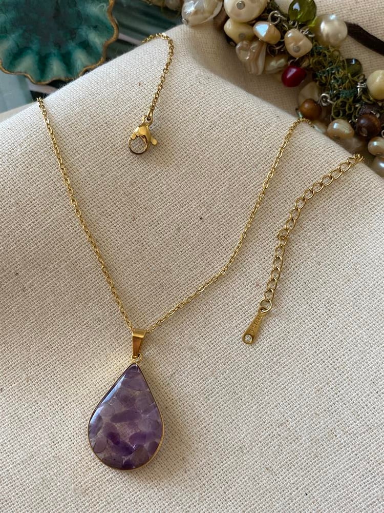 Çelik Purp Oval Kolye 