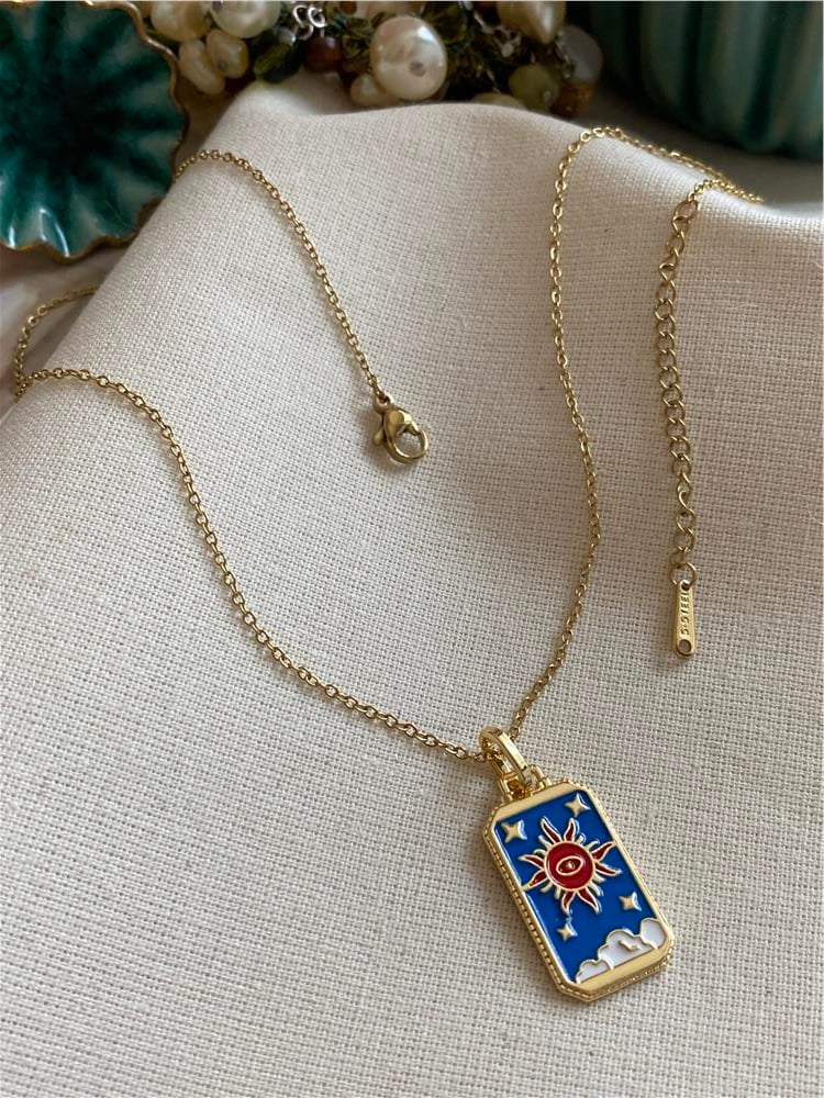 Çelik Red Sun Tarot Kolye