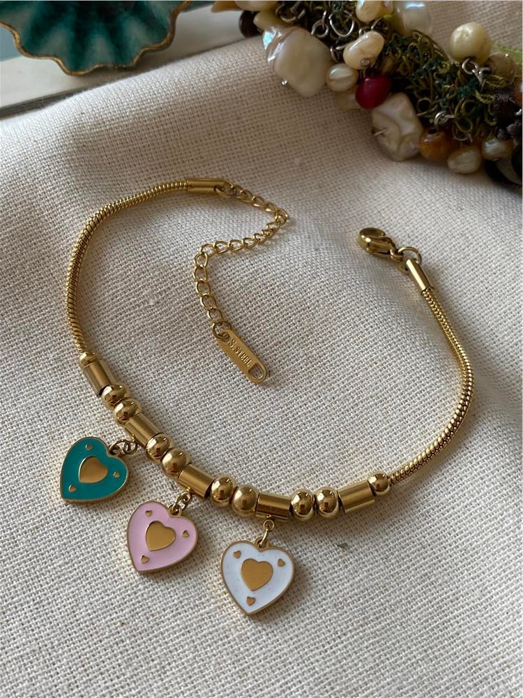 Çelik Renkli Kalpler Charm Bileklik