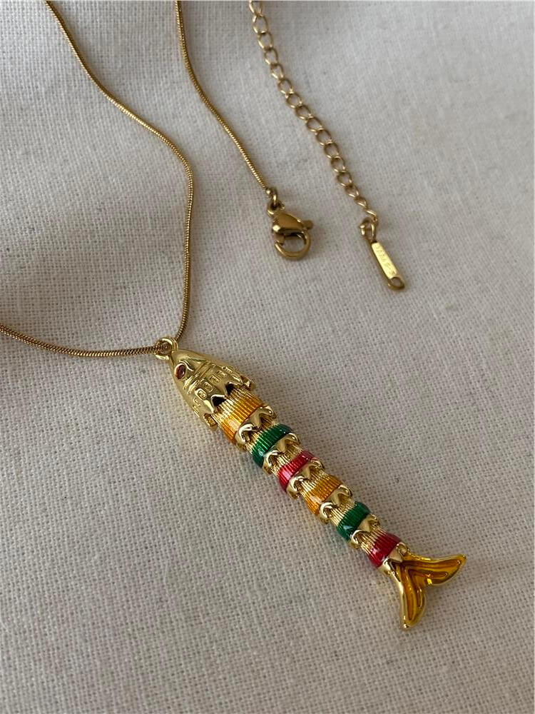 Çelik Renkli Mineli Uzun Balık Kolye