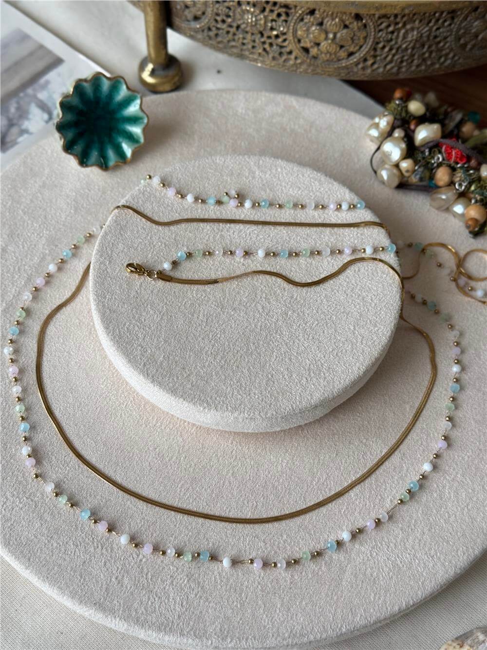 Çelik Renkli Taşlı Göbek Zinciri