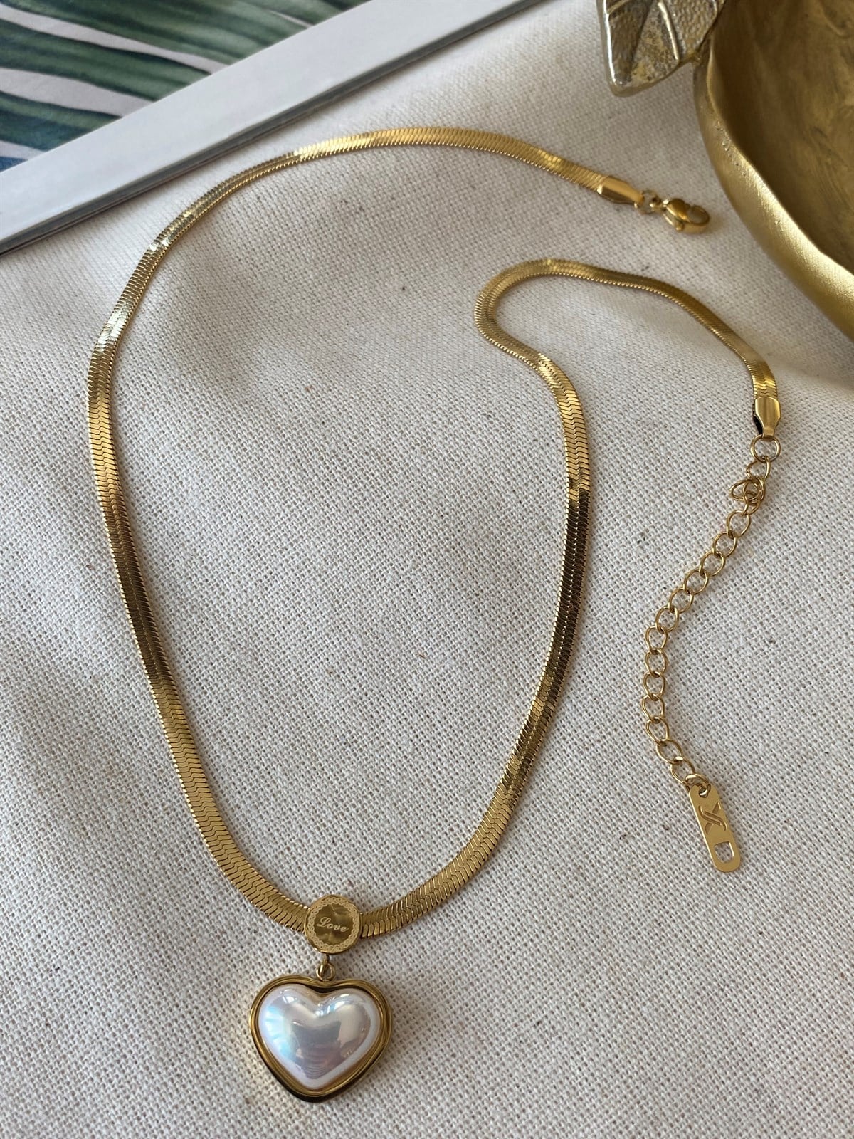 Çelik Sedefli Kalp Choker  Kolye