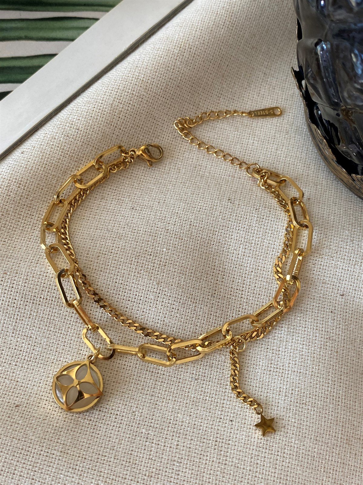 Çelik Sedefli Karo Bileklik