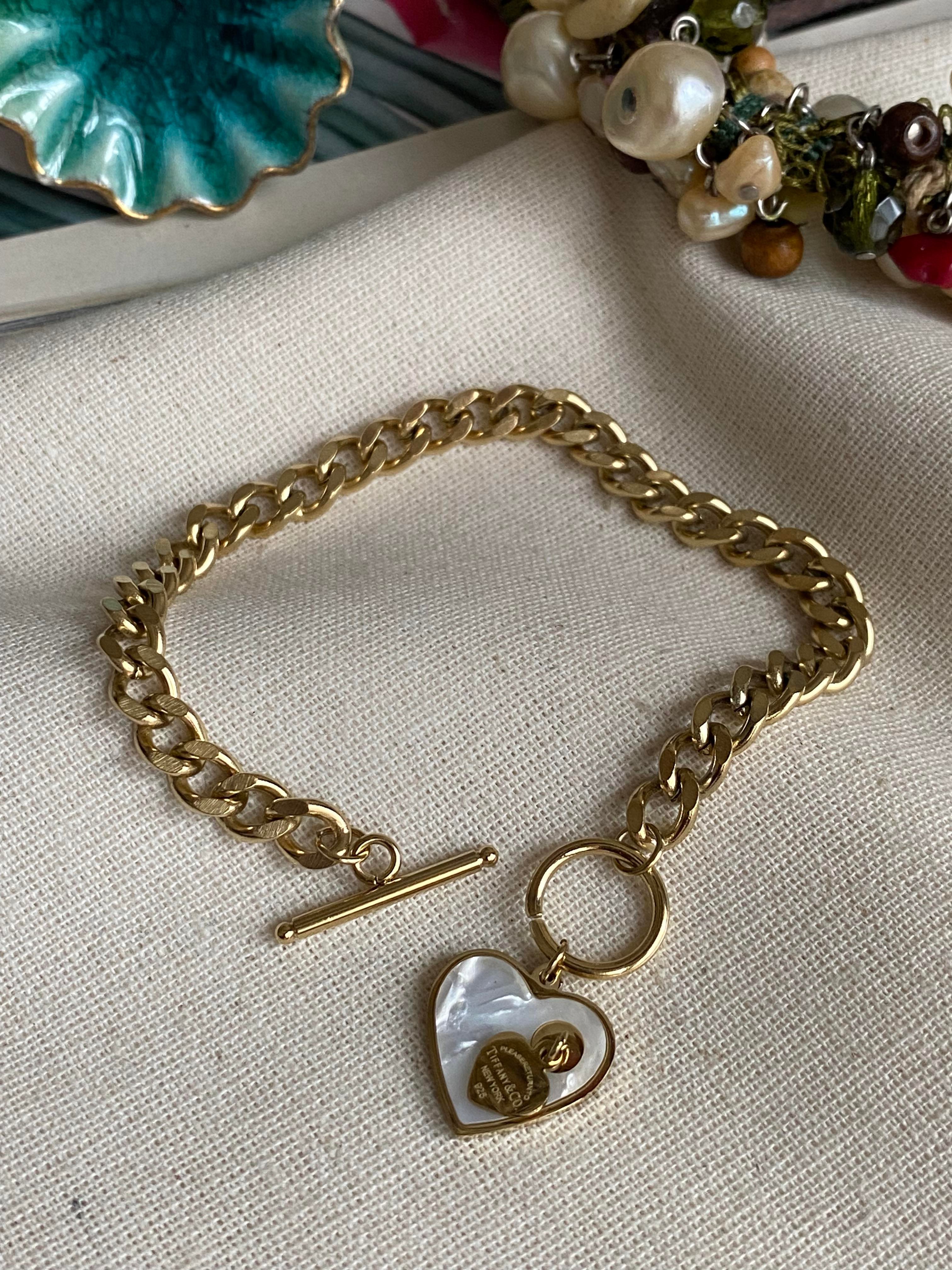 Çelik Sedefli Sarkıt Kalp Kolye 