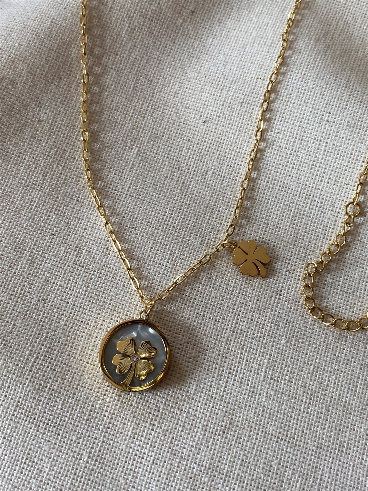 Çelik Sedefli Yonca Kolye