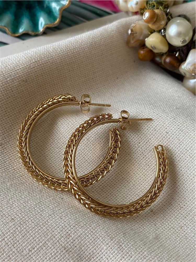 Çelik Sık Örme Hilal Küpe