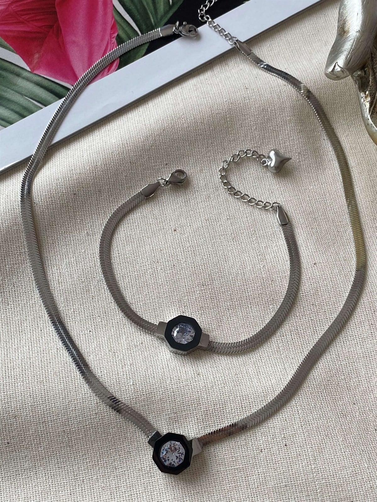 Çelik Şikel Kolye Bileklik Set