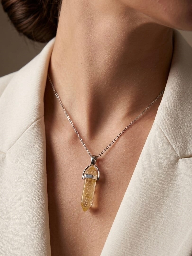 Çelik Silindir Model Sitrin Kolye