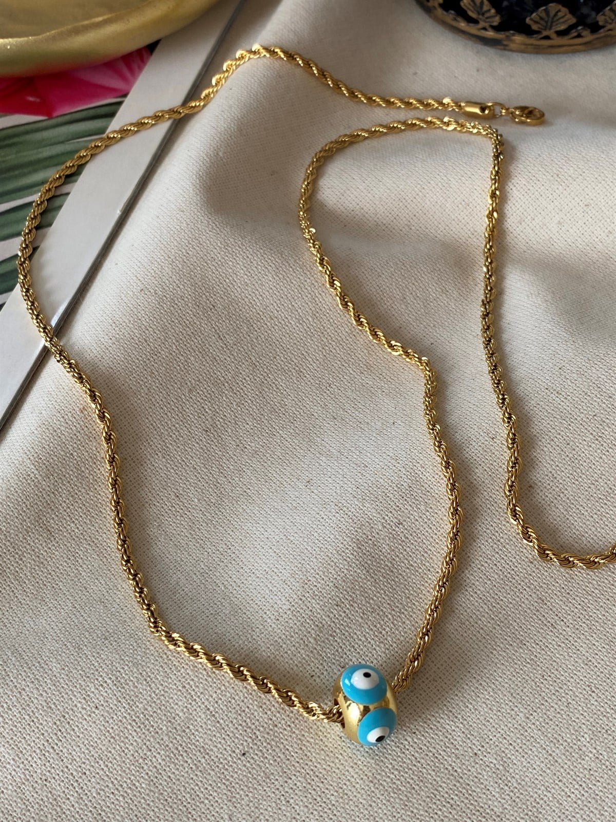 Çelik Silindir Nazar Kolye 65 cm