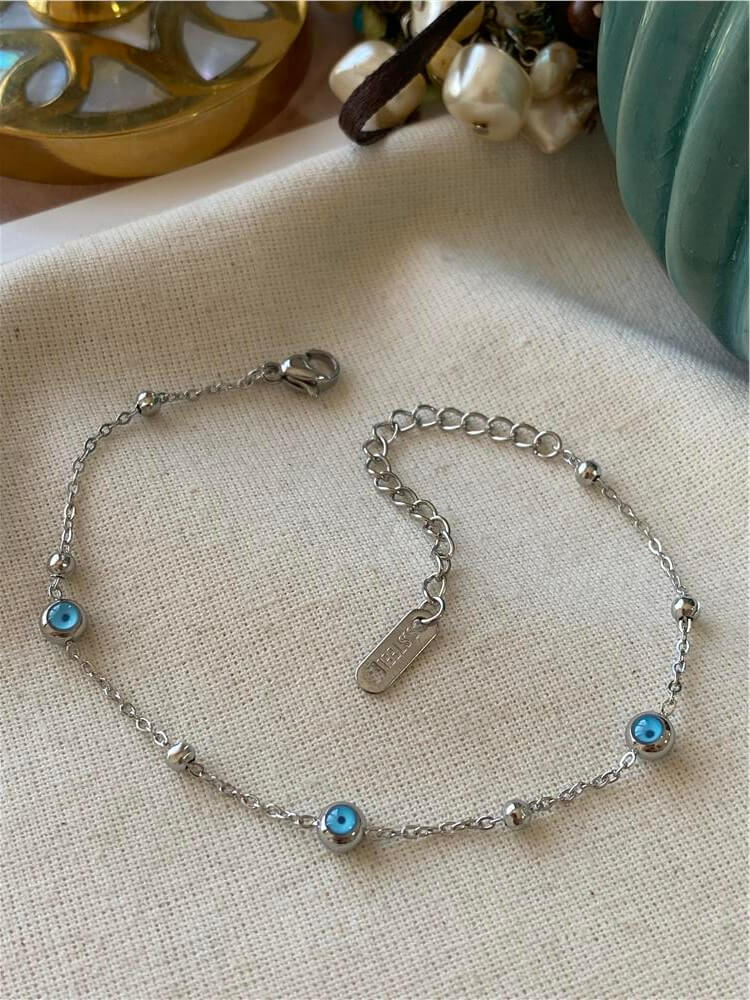 Çelik Silver Dorikalı Göz Boncuk Bileklik