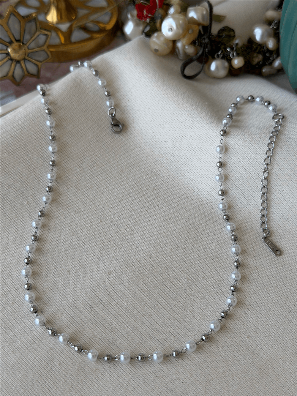 Çelik Silver Dorikalı İnci Kolye