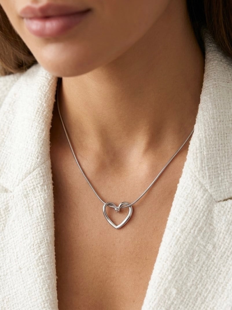 Çelik Silver Düğüm Kalp Kolye