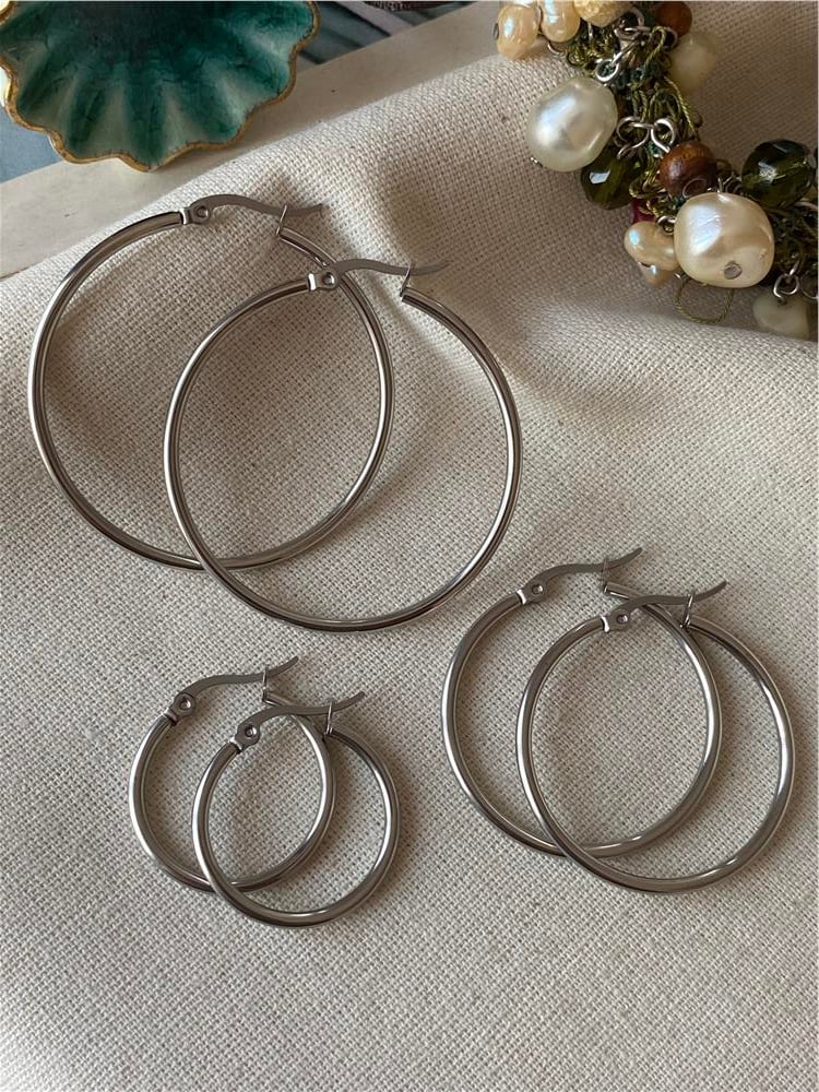 Çelik Silver Halka Set Küpe