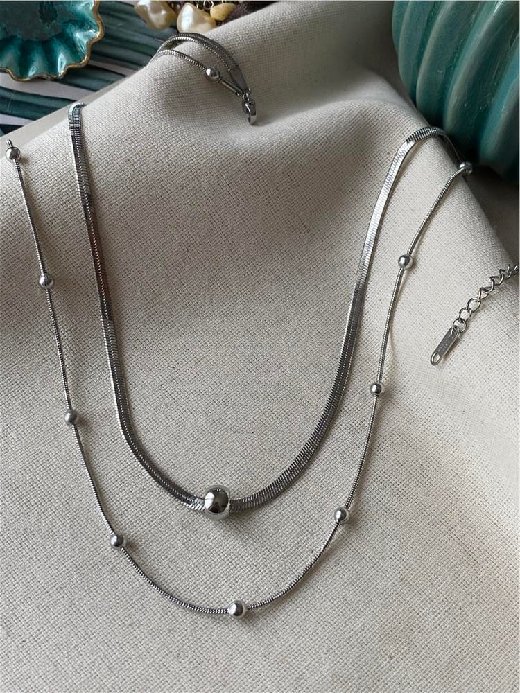 Çelik Silver İkili Topçuk Kolye