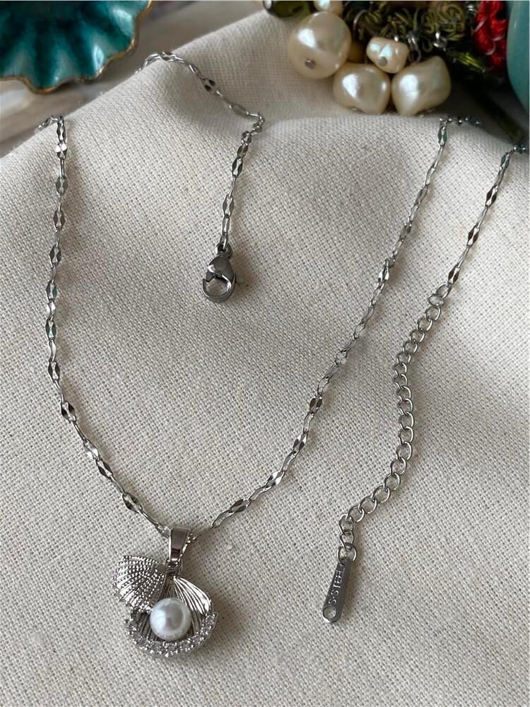 Çelik Silver İncili İstiridye Kolye