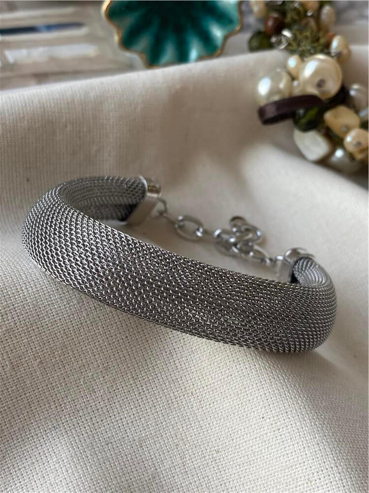 Çelik Silver Kalın Hasır Bileklik