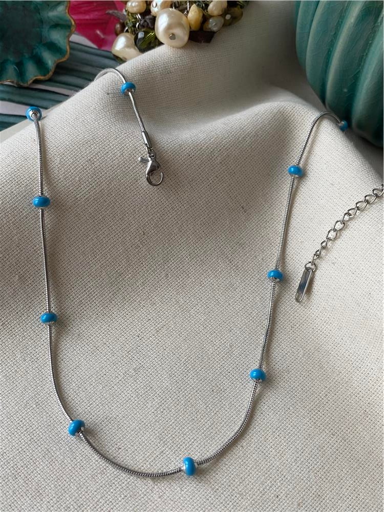 Çelik Silver Mineli Blue Kolye