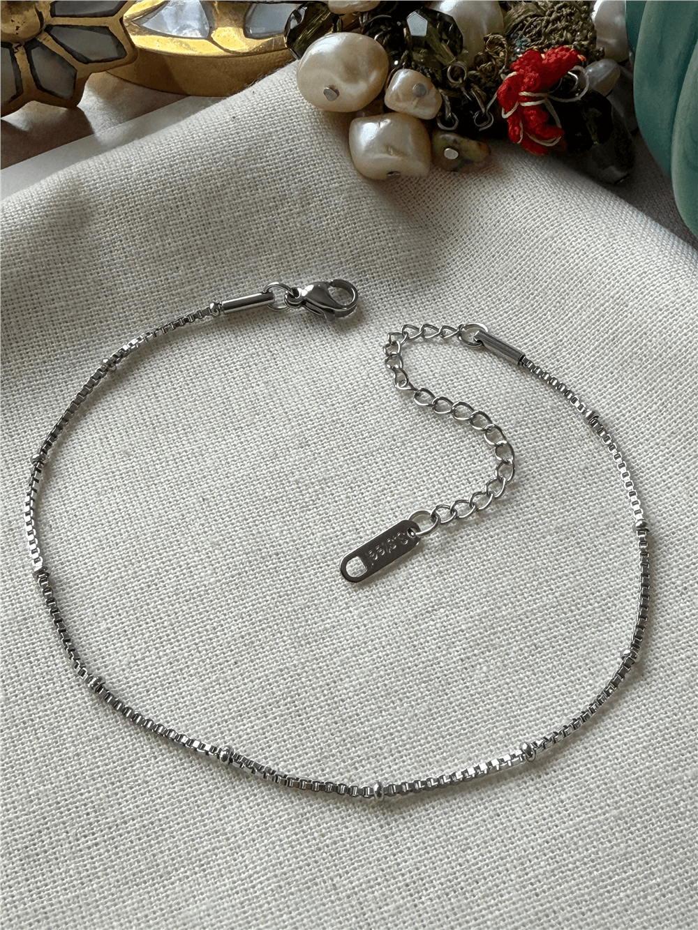 Çelik Silver Mini Dorikalı Kare Zincir Halhal