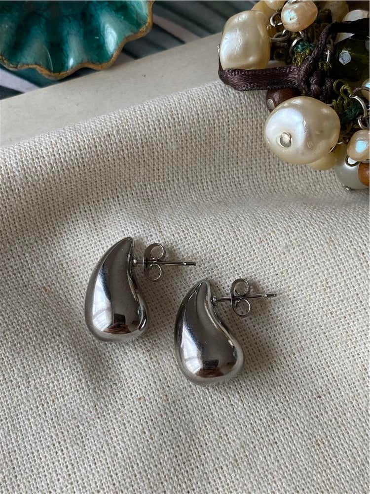 Çelik Silver Minimal Bubble Küpe