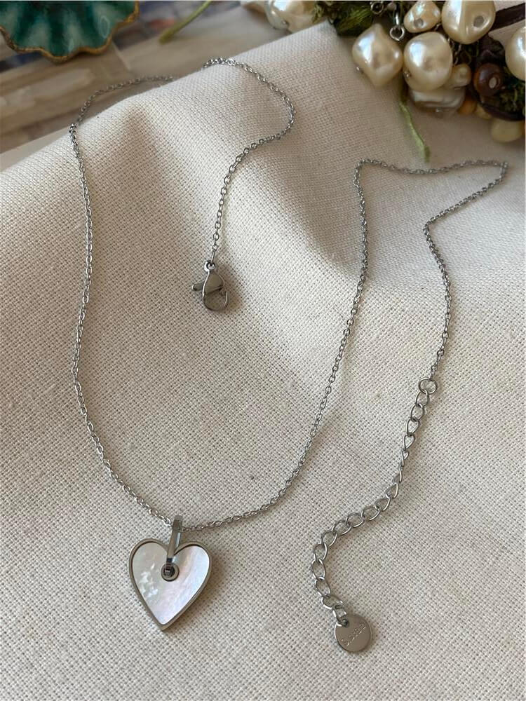 Çelik Silver Sedefli Kalp Kolye
