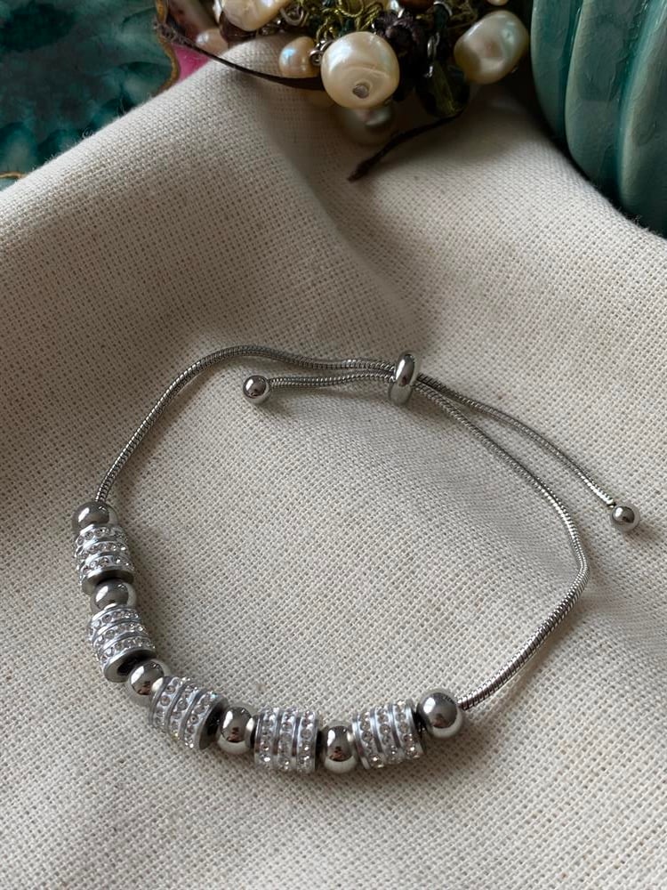 Çelik Silver Silindir Taşlı  Bileklik