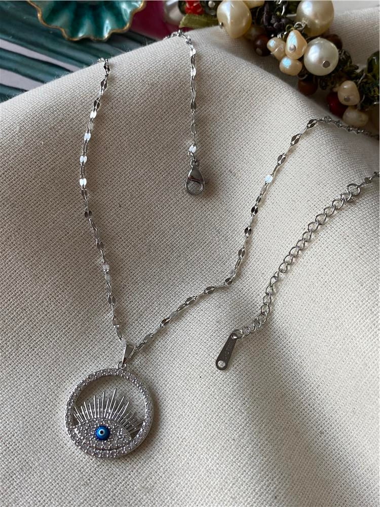 Çelik Silver Taşlı Evil Eye Kolye
