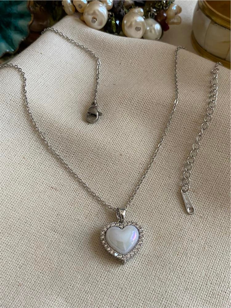 Çelik Silver Taşlı Sedef Kalp Kolye