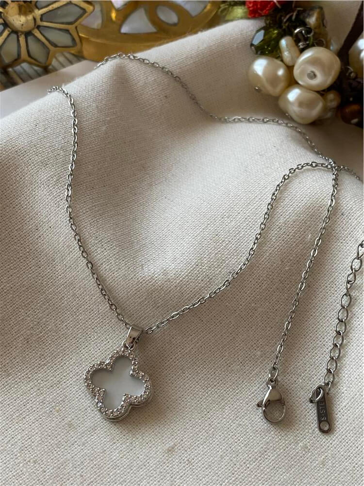 Çelik Silver Taşlı Sedefli Cleef Kolye
